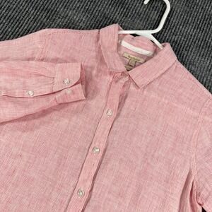 Barbour Shirt Womens Size 4 Pink Linen Long Sleeve Button Up Casual Comfort